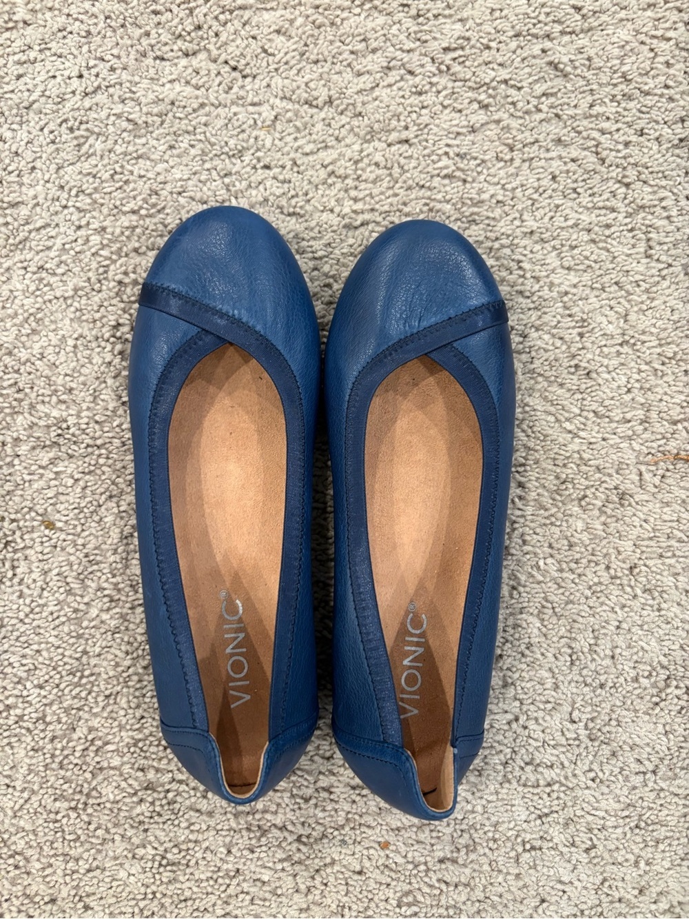 Vionic Women's Caroll Blue Leather Ballet Flats Shoes US Size 7